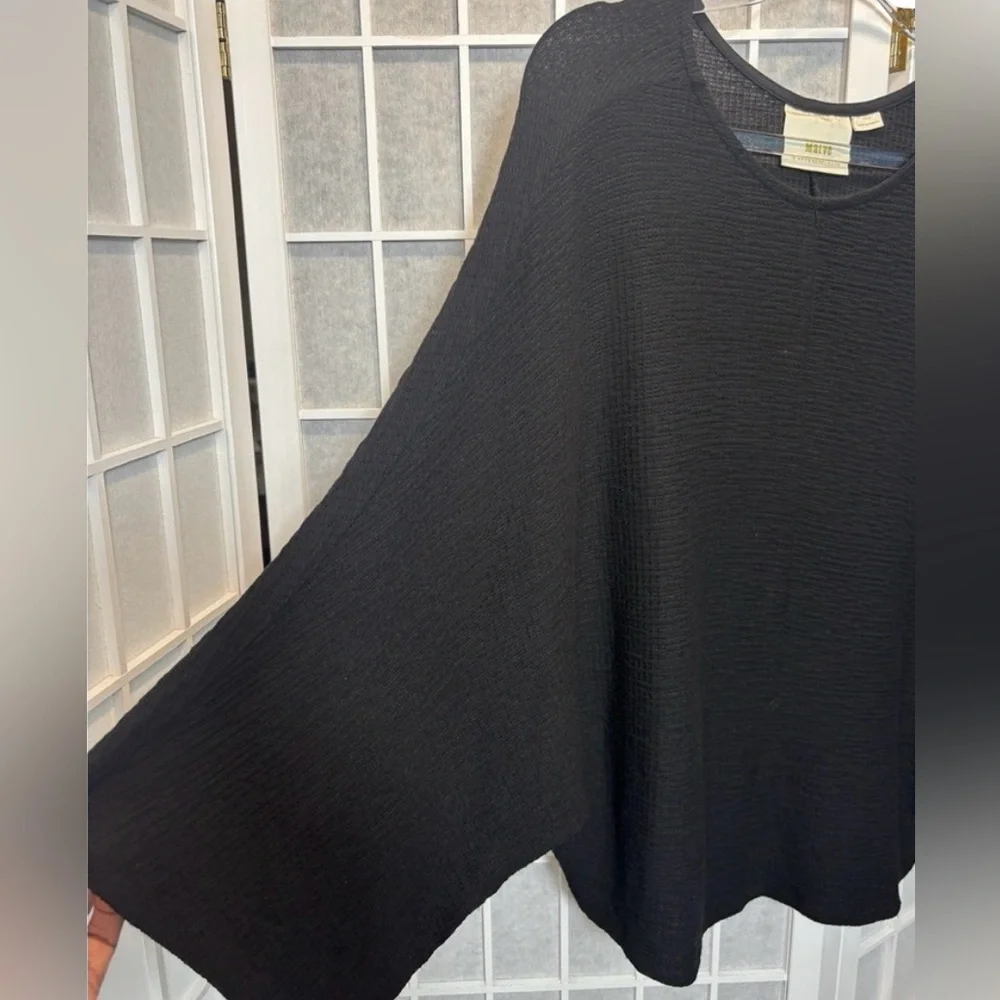 Anthropologie Maeve Black Gauze Dolman Sleeve Black Top Size Small Lange Look - Picture 4 of 7